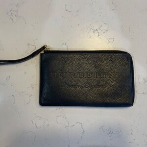 Burberry Black Pebbled Leather Wallet Wristlet with Gold Zipper Closure